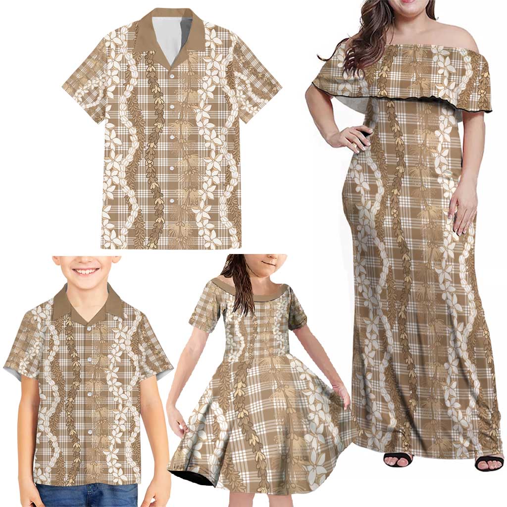 Hawaiian Ohia Lehua Lei Family Matching Off Shoulder Maxi Dress and Hawaiian Shirt Plaid Palaka Kalaihaahaa Pattern - Polynesian Pride