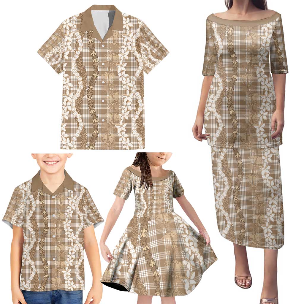Hawaiian Ohia Lehua Lei Family Matching Puletasi and Hawaiian Shirt Plaid Palaka Kalaihaahaa Pattern - Polynesian Pride