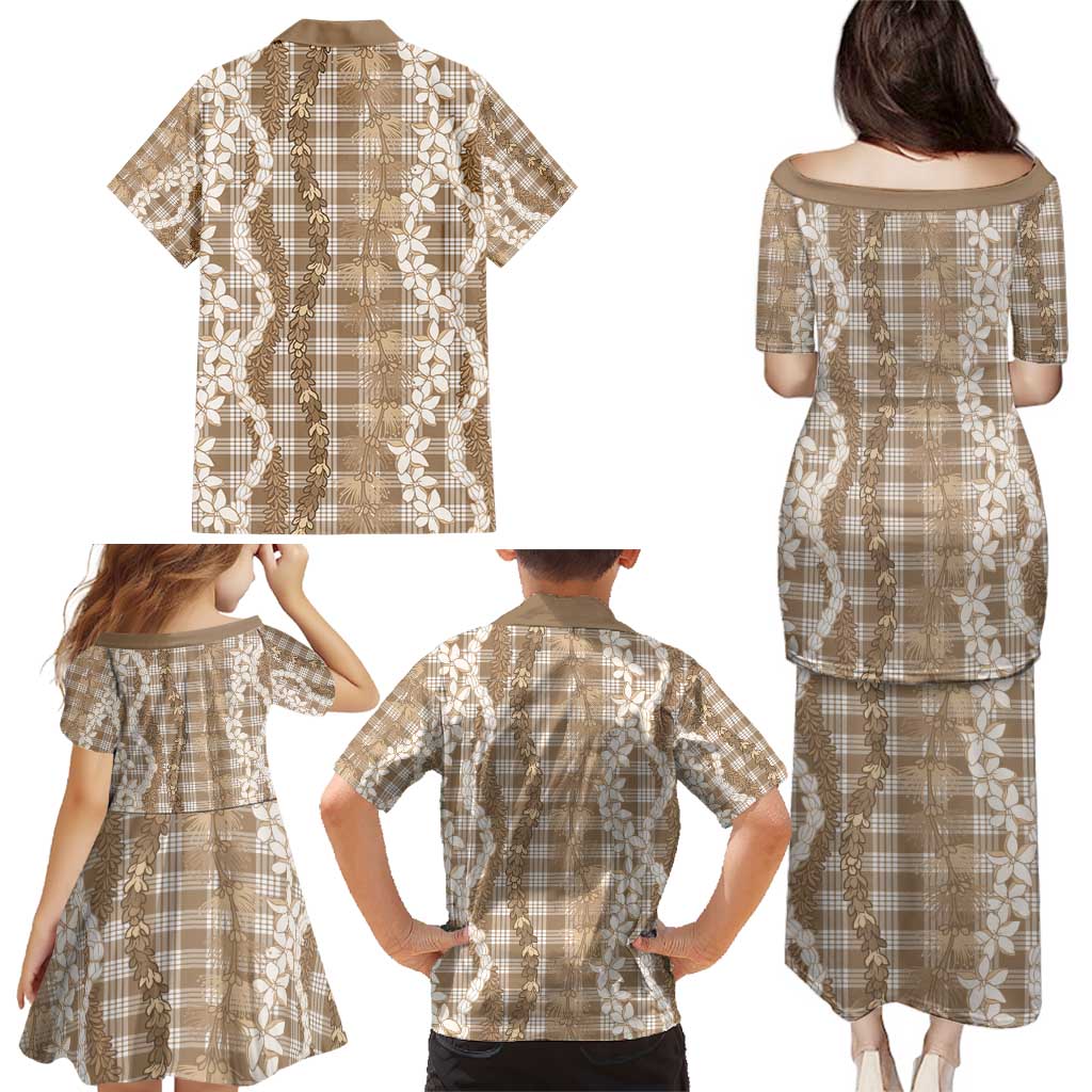 Hawaiian Ohia Lehua Lei Family Matching Puletasi and Hawaiian Shirt Plaid Palaka Kalaihaahaa Pattern - Polynesian Pride