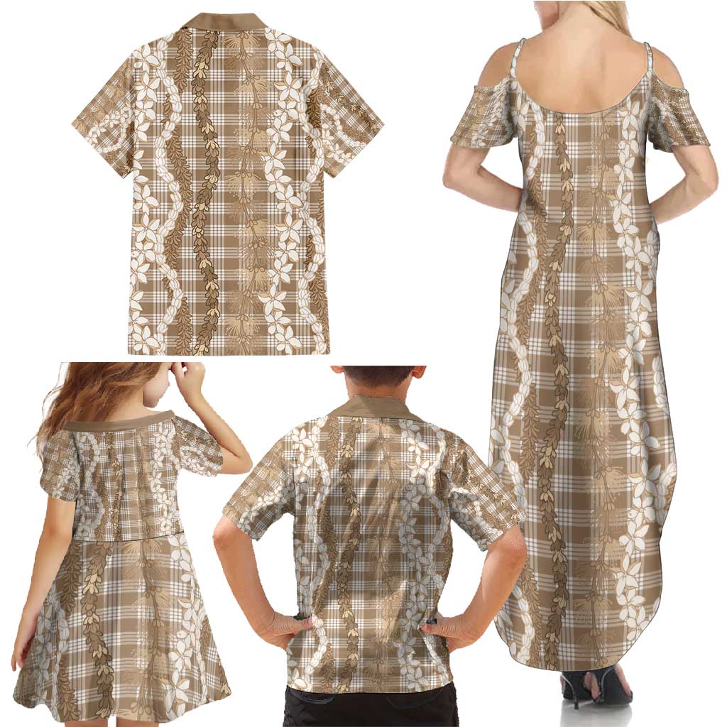 Hawaiian Ohia Lehua Lei Family Matching Summer Maxi Dress and Hawaiian Shirt Plaid Palaka Kalaihaahaa Pattern - Polynesian Pride