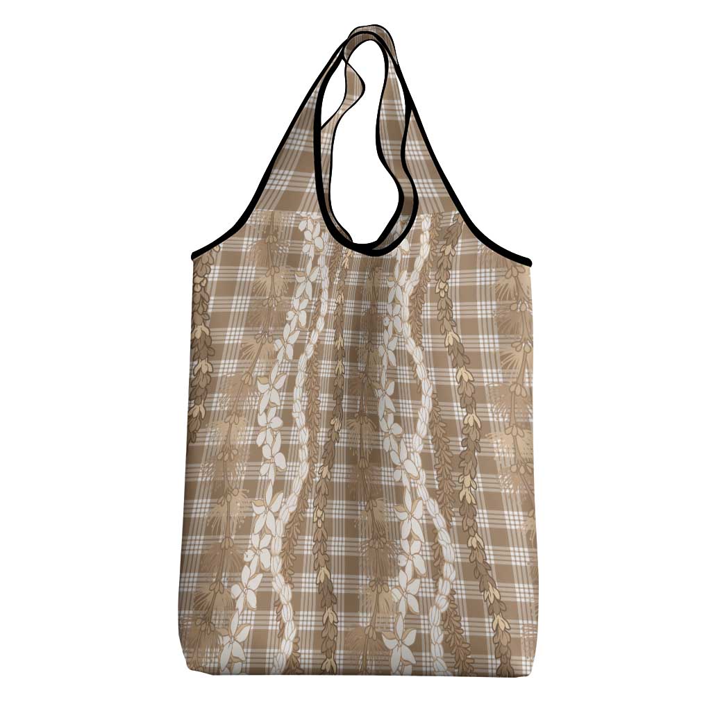 Hawaiian Ohia Lehua Lei Grocery Bag Plaid Palaka Kalaihaahaa Pattern - Polynesian Pride