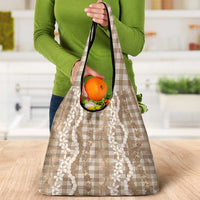 Hawaiian Ohia Lehua Lei Grocery Bag Plaid Palaka Kalaihaahaa Pattern - Polynesian Pride