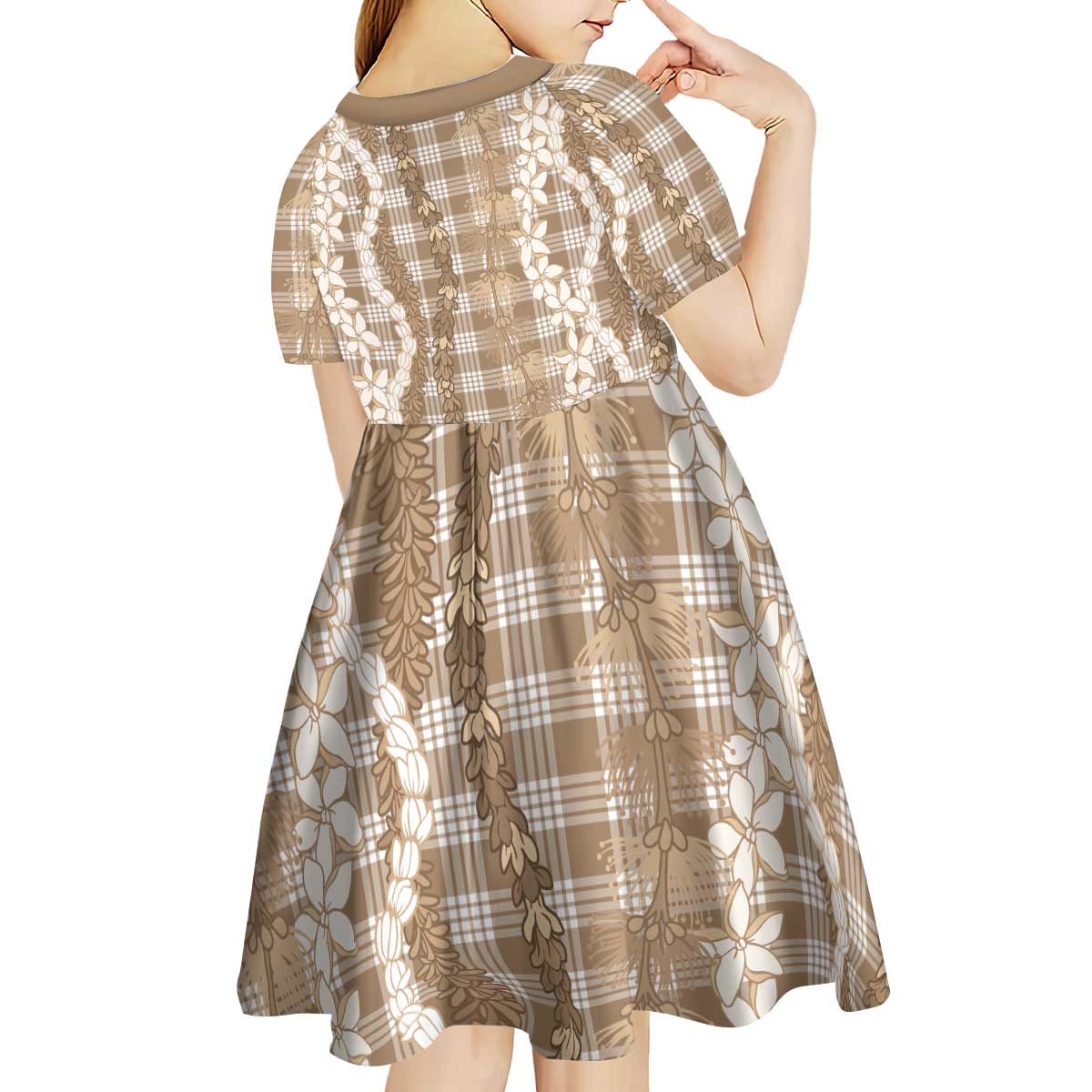Hawaiian Ohia Lehua Lei Kid Short Sleeve Dress Plaid Palaka Kalaihaahaa Pattern - Polynesian Pride