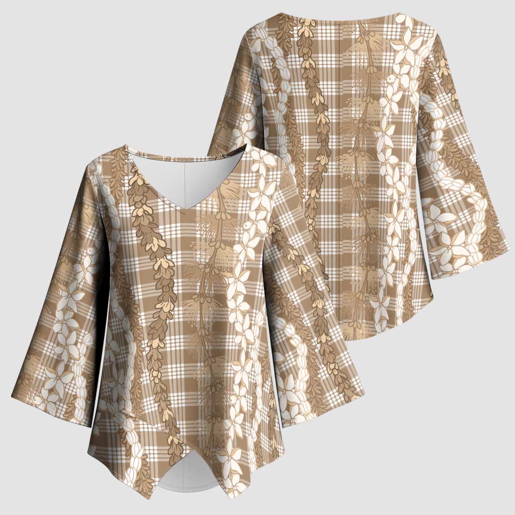 Hawaiian Ohia Lehua Lei Kimono Sleeve Blouse Plaid Palaka Kalaihaahaa Pattern - Polynesian Pride