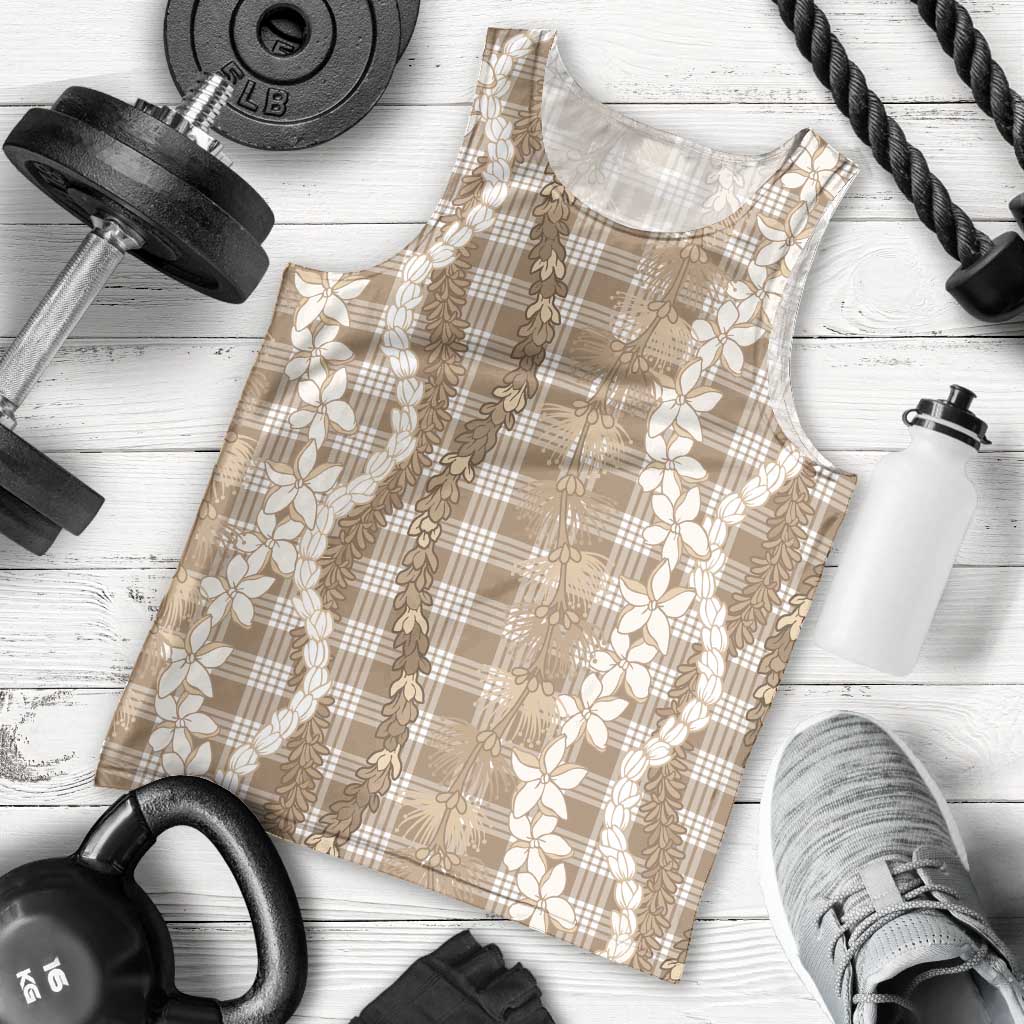 Hawaiian Ohia Lehua Lei Men Tank Top Plaid Palaka Kalaihaahaa Pattern - Polynesian Pride