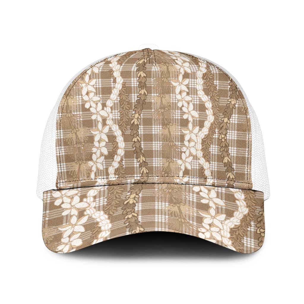 Hawaiian Ohia Lehua Lei Mesh Trucker Cap Plaid Palaka Kalaihaahaa Pattern - Polynesian Pride