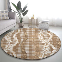 Hawaiian Ohia Lehua Lei Round Carpet Plaid Palaka Kalaihaahaa Pattern - Polynesian Pride