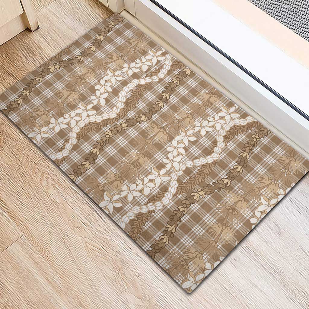 Hawaiian Ohia Lehua Lei Rubber Doormat Plaid Palaka Kalaihaahaa Pattern - Polynesian Pride
