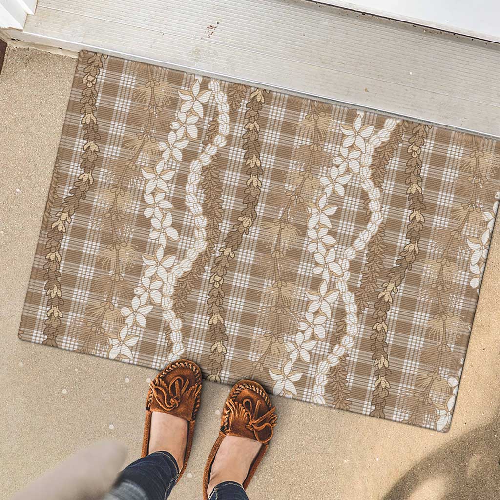 Hawaiian Ohia Lehua Lei Rubber Doormat Plaid Palaka Kalaihaahaa Pattern - Polynesian Pride