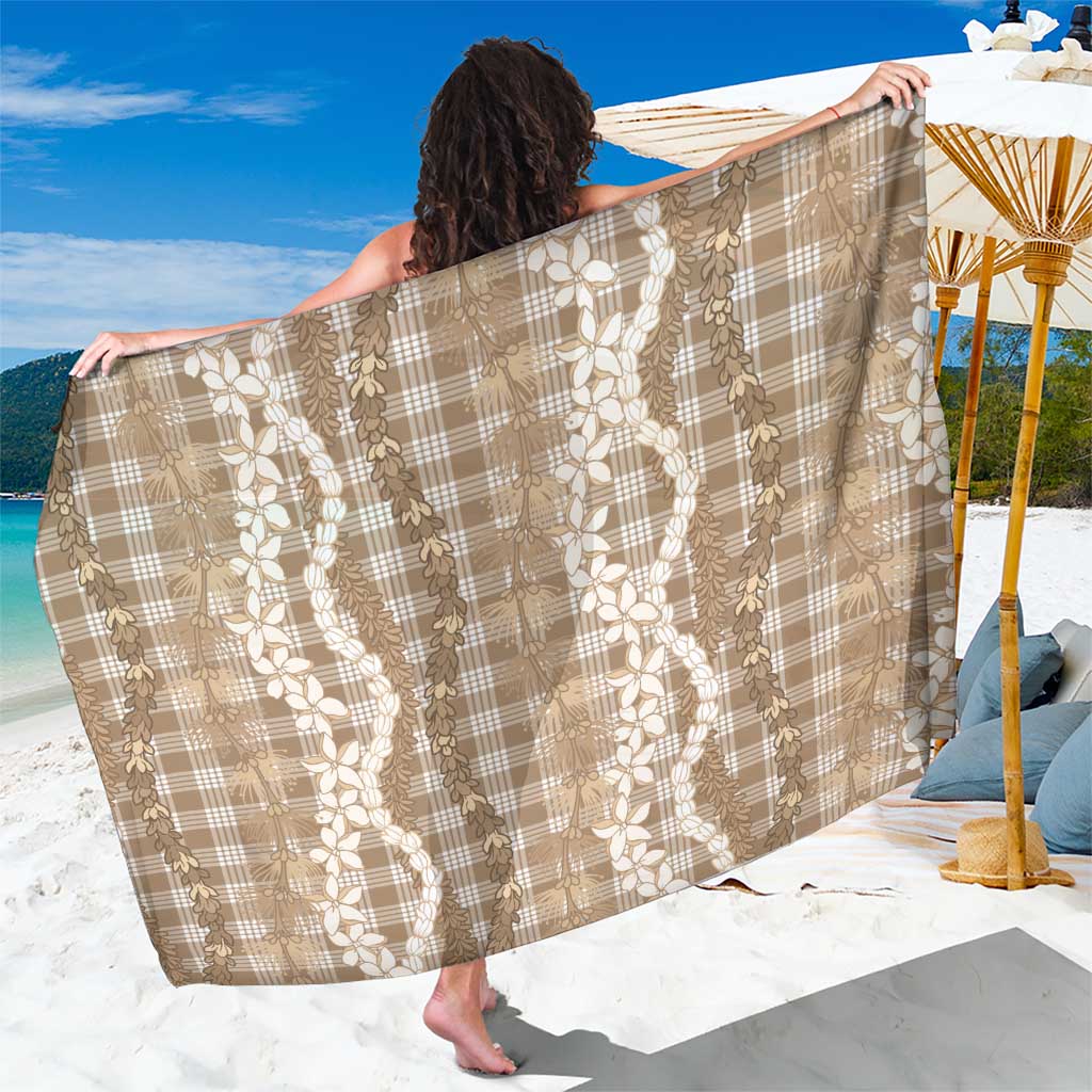 Hawaiian Ohia Lehua Lei Sarong Plaid Palaka Kalaihaahaa Pattern LT9 One Size 44 x 66 inches Tan - Polynesian Pride