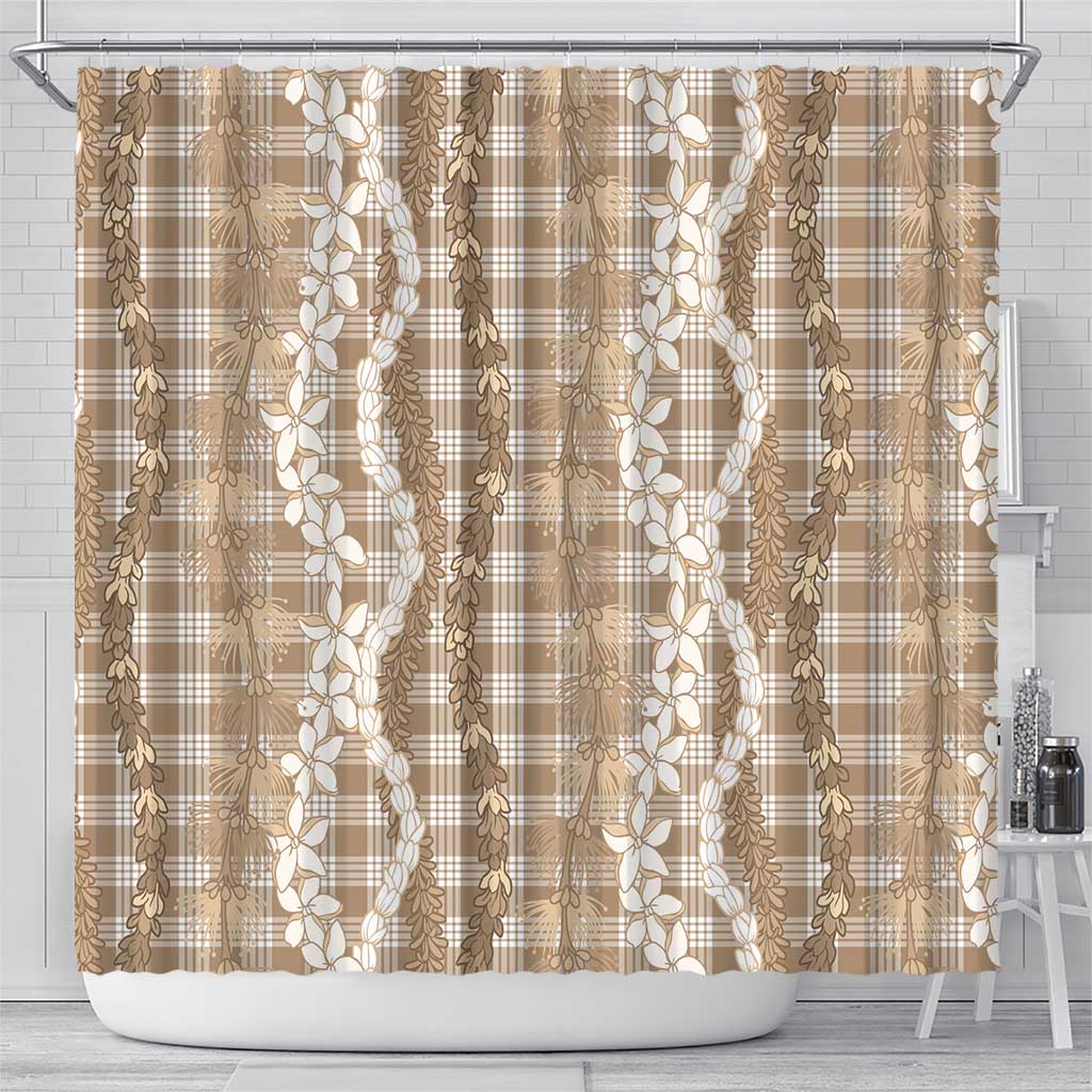 Hawaiian Ohia Lehua Lei Shower Curtain Plaid Palaka Kalaihaahaa Pattern - Polynesian Pride