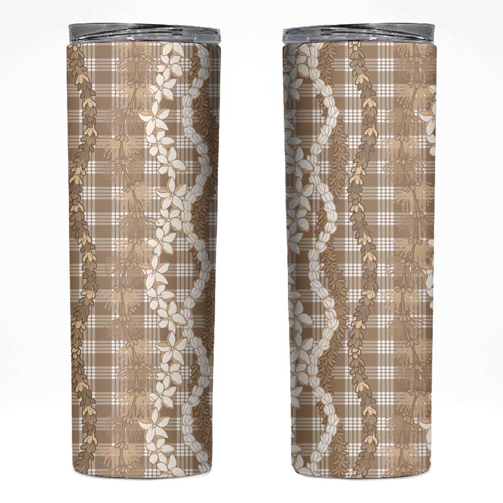 Hawaiian Ohia Lehua Lei Skinny Tumbler Plaid Palaka Kalaihaahaa Pattern - Polynesian Pride