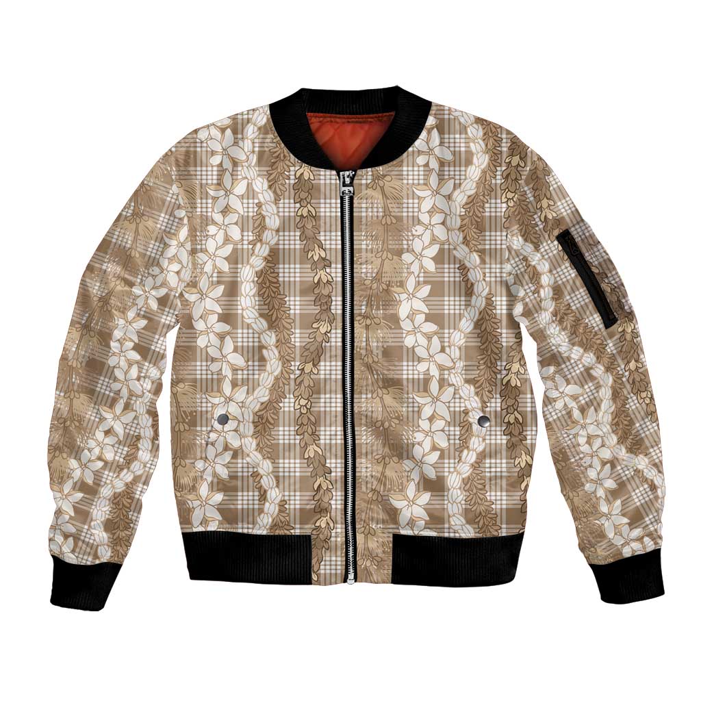 Hawaiian Ohia Lehua Lei Sleeve Zip Bomber Jacket Plaid Palaka Kalaihaahaa Pattern - Polynesian Pride