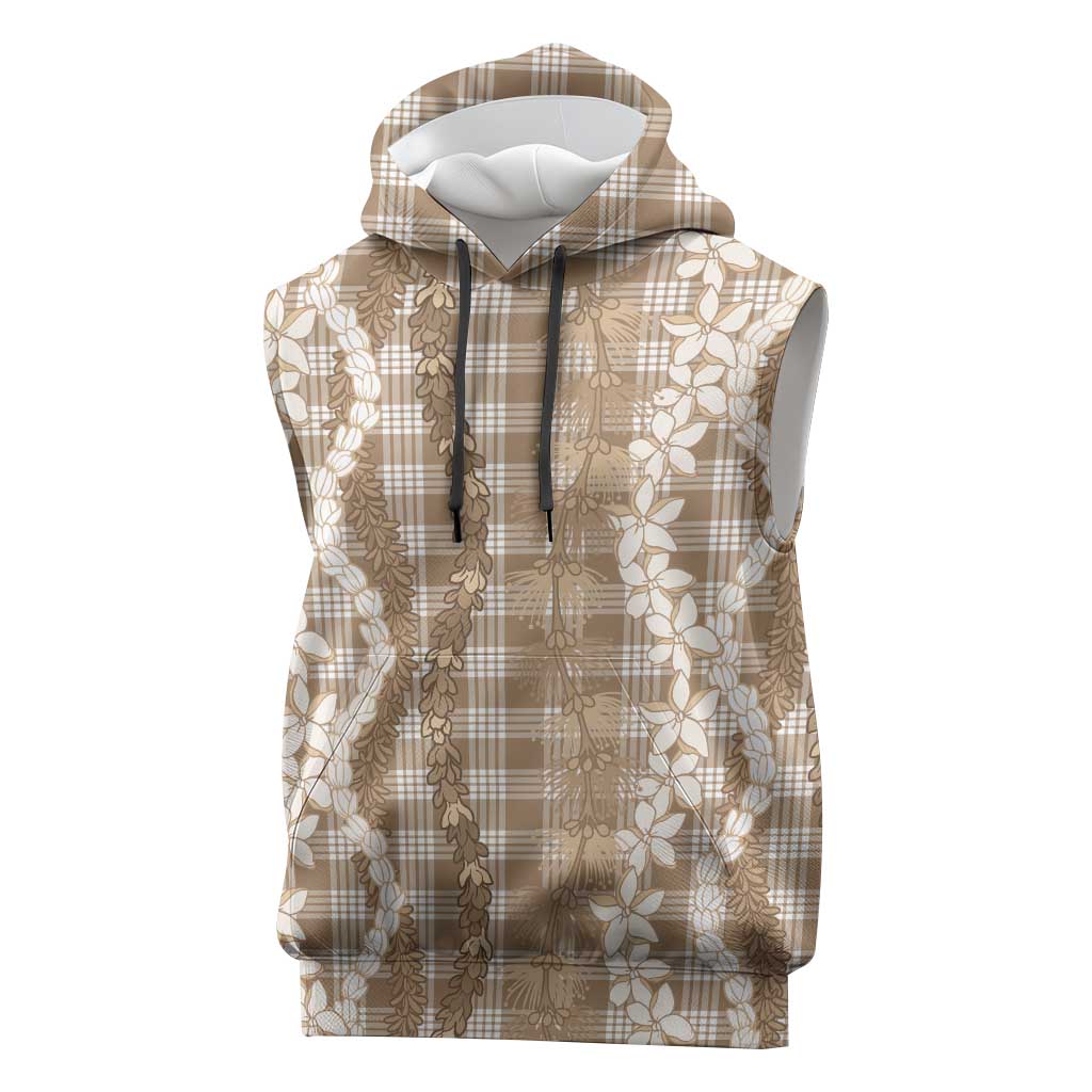Hawaiian Ohia Lehua Lei Sleeveless Hoodie Plaid Palaka Kalaihaahaa Pattern - Polynesian Pride