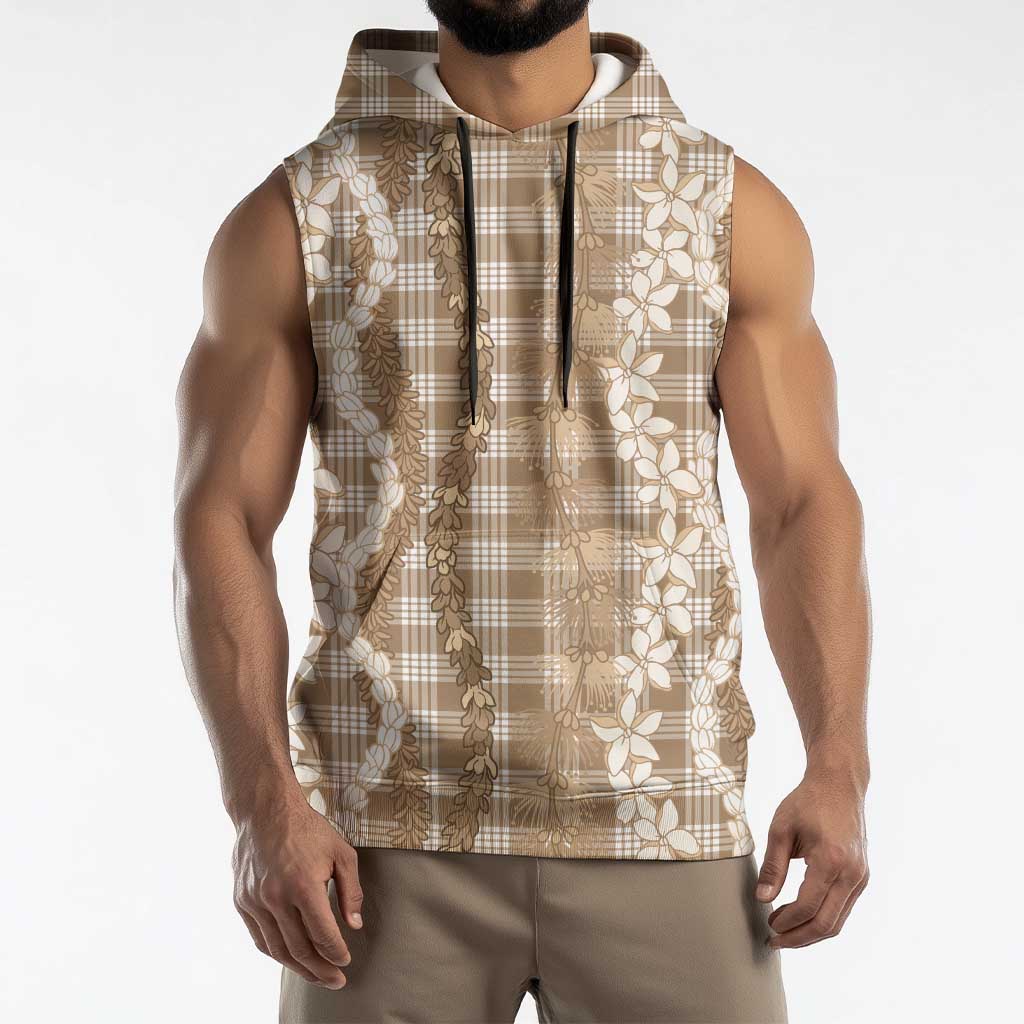 Hawaiian Ohia Lehua Lei Sleeveless Hoodie Plaid Palaka Kalaihaahaa Pattern - Polynesian Pride