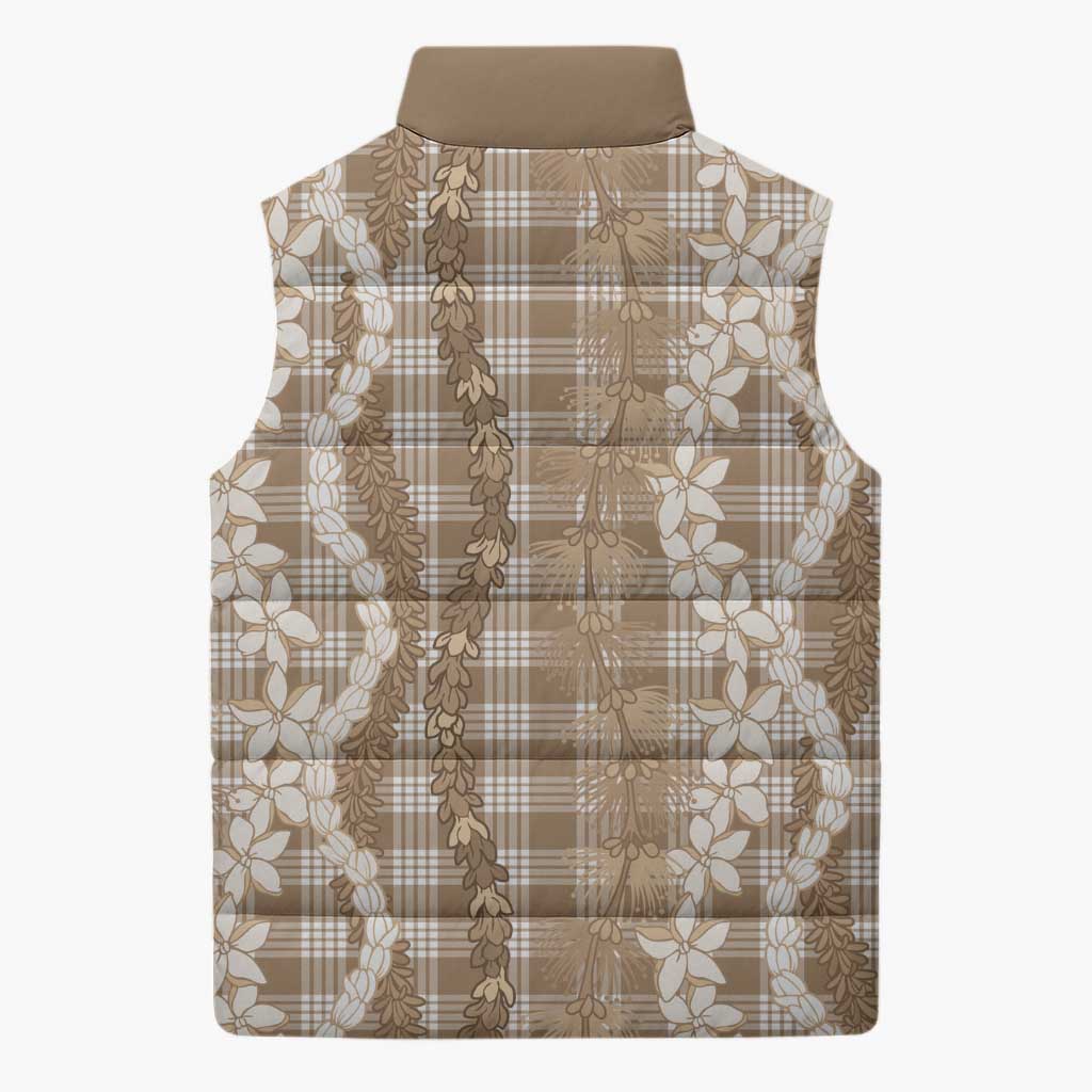 Hawaiian Ohia Lehua Lei Sleeveless Puffer Jacket Plaid Palaka Kalaihaahaa Pattern - Polynesian Pride