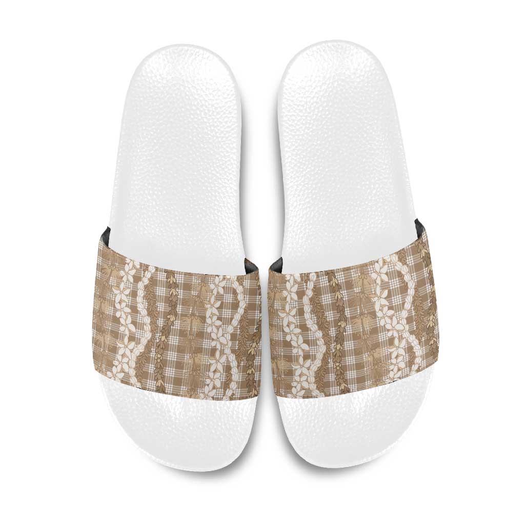 Hawaiian Ohia Lehua Lei Slide Sandals Plaid Palaka Kalaihaahaa Pattern - Polynesian Pride