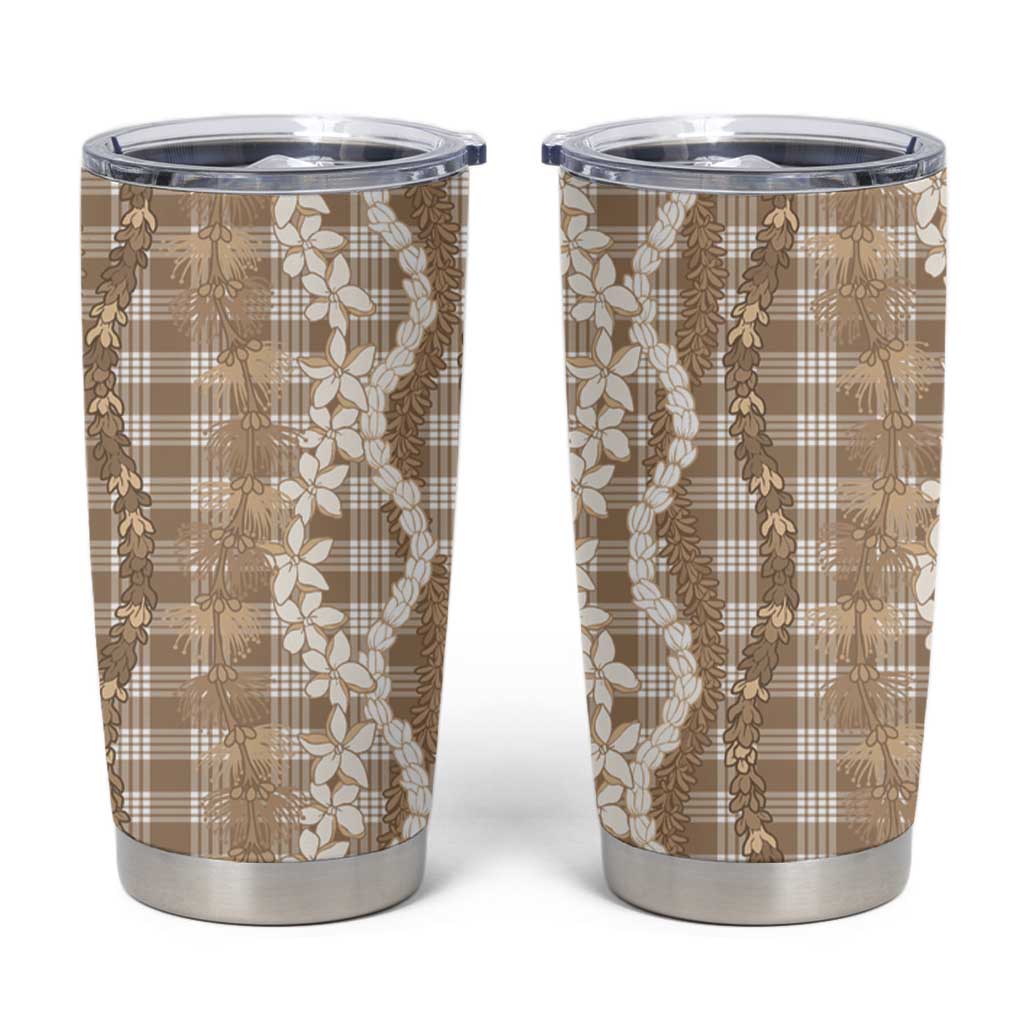 Hawaiian Ohia Lehua Lei Tumbler Cup Plaid Palaka Kalaihaahaa Pattern - Polynesian Pride