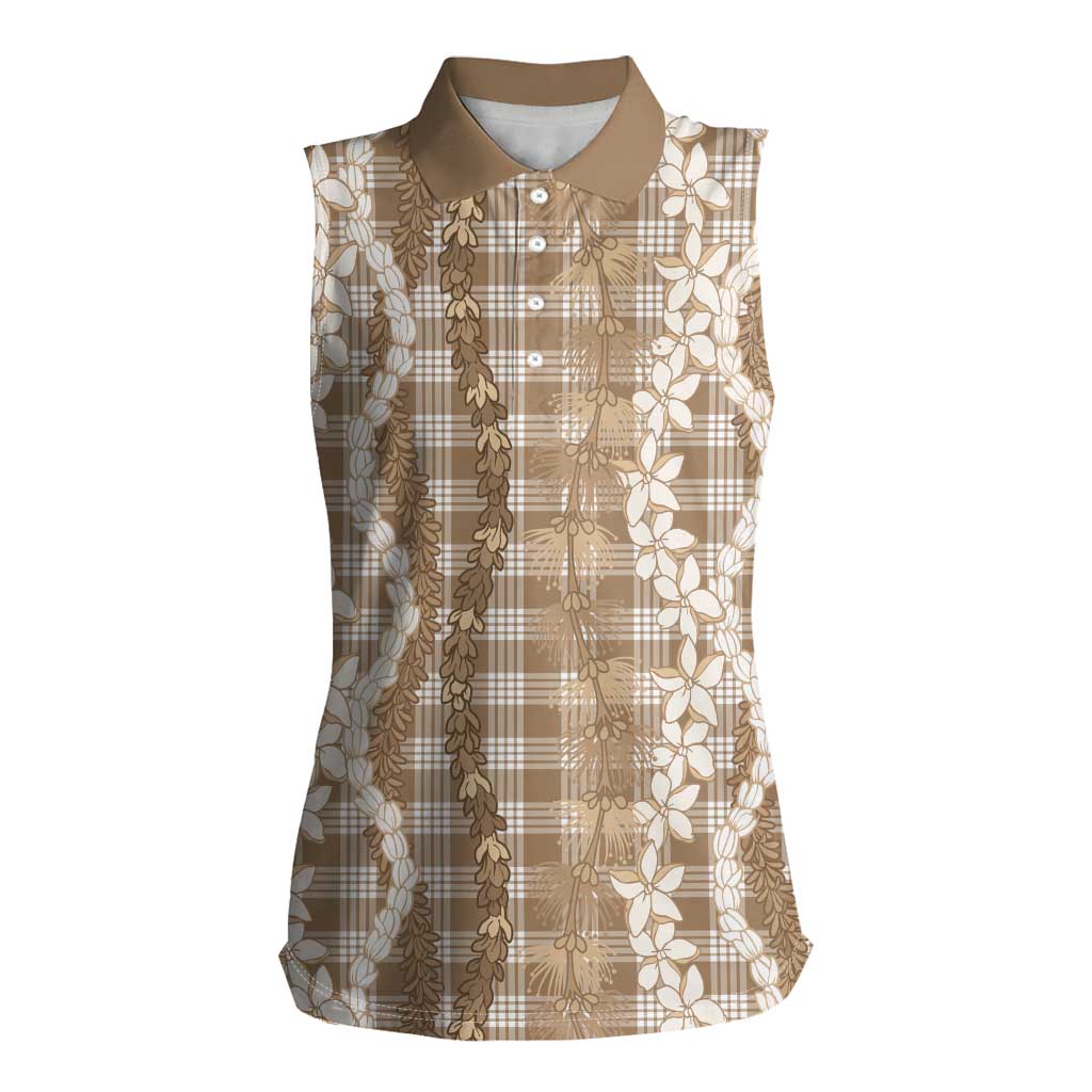 Hawaiian Ohia Lehua Lei Women Sleeveless Polo Shirt Plaid Palaka Kalaihaahaa Pattern - Polynesian Pride