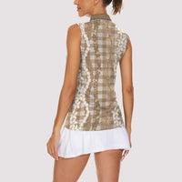 Hawaiian Ohia Lehua Lei Women Sleeveless Polo Shirt Plaid Palaka Kalaihaahaa Pattern - Polynesian Pride