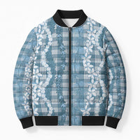 Hawaiian Ohia Lehua Lei Bomber Puffer Jacket Plaid Palaka Uliuli Omaomao Pattern - Polynesian Pride