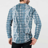 Hawaiian Ohia Lehua Lei Button Sweatshirt Plaid Palaka Uliuli Omaomao Pattern - Polynesian Pride