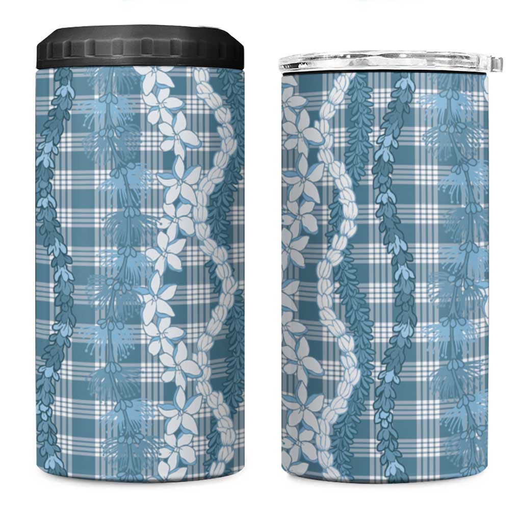Hawaiian Ohia Lehua Lei 4 in 1 Can Cooler Tumbler Plaid Palaka Uliuli Omaomao Pattern - Polynesian Pride