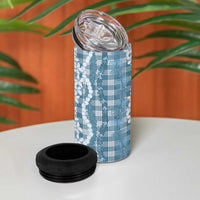 Hawaiian Ohia Lehua Lei 4 in 1 Can Cooler Tumbler Plaid Palaka Uliuli Omaomao Pattern - Polynesian Pride