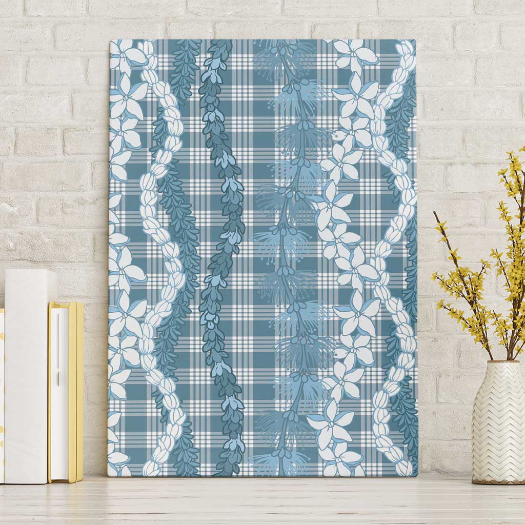 Hawaiian Ohia Lehua Lei Canvas Wall Art Plaid Palaka Uliuli Omaomao Pattern LT9 Without Frame Teal - Polynesian Pride