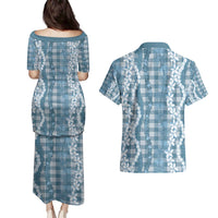 Hawaiian Ohia Lehua Lei Couples Matching Puletasi and Hawaiian Shirt Plaid Palaka Uliuli Omaomao Pattern - Polynesian Pride