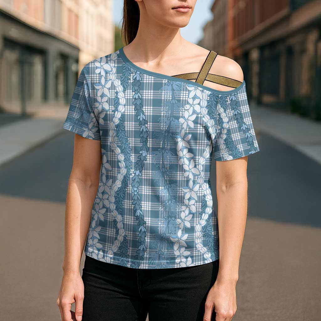 Hawaiian Ohia Lehua Lei Cross Shoulder Shirt Plaid Palaka Uliuli Omaomao Pattern - Polynesian Pride