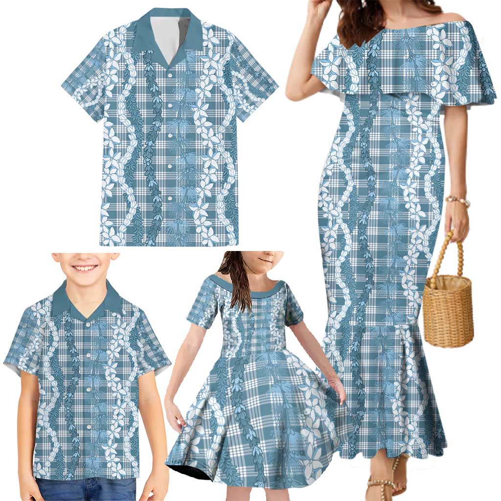 Hawaiian Ohia Lehua Lei Family Matching Mermaid Dress and Hawaiian Shirt Plaid Palaka Uliuli Omaomao Pattern - Polynesian Pride