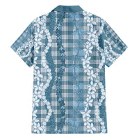 Hawaiian Ohia Lehua Lei Family Matching Off The Shoulder Long Sleeve Dress and Hawaiian Shirt Plaid Palaka Uliuli Omaomao Pattern - Polynesian Pride