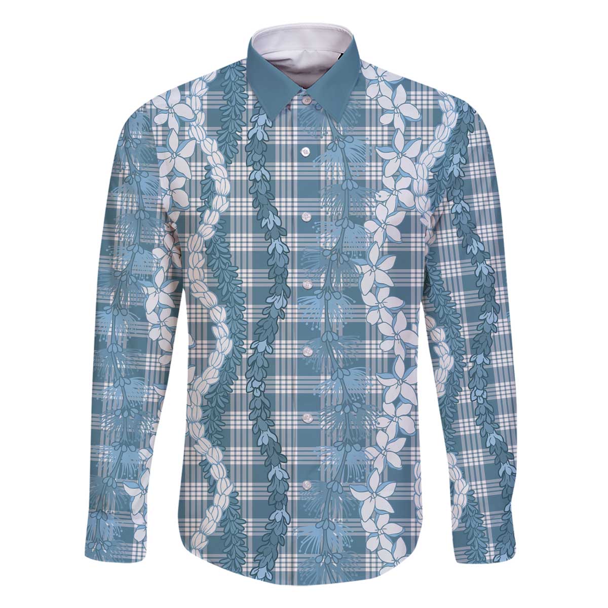 Hawaiian Ohia Lehua Lei Family Matching Off The Shoulder Long Sleeve Dress and Hawaiian Shirt Plaid Palaka Uliuli Omaomao Pattern - Polynesian Pride