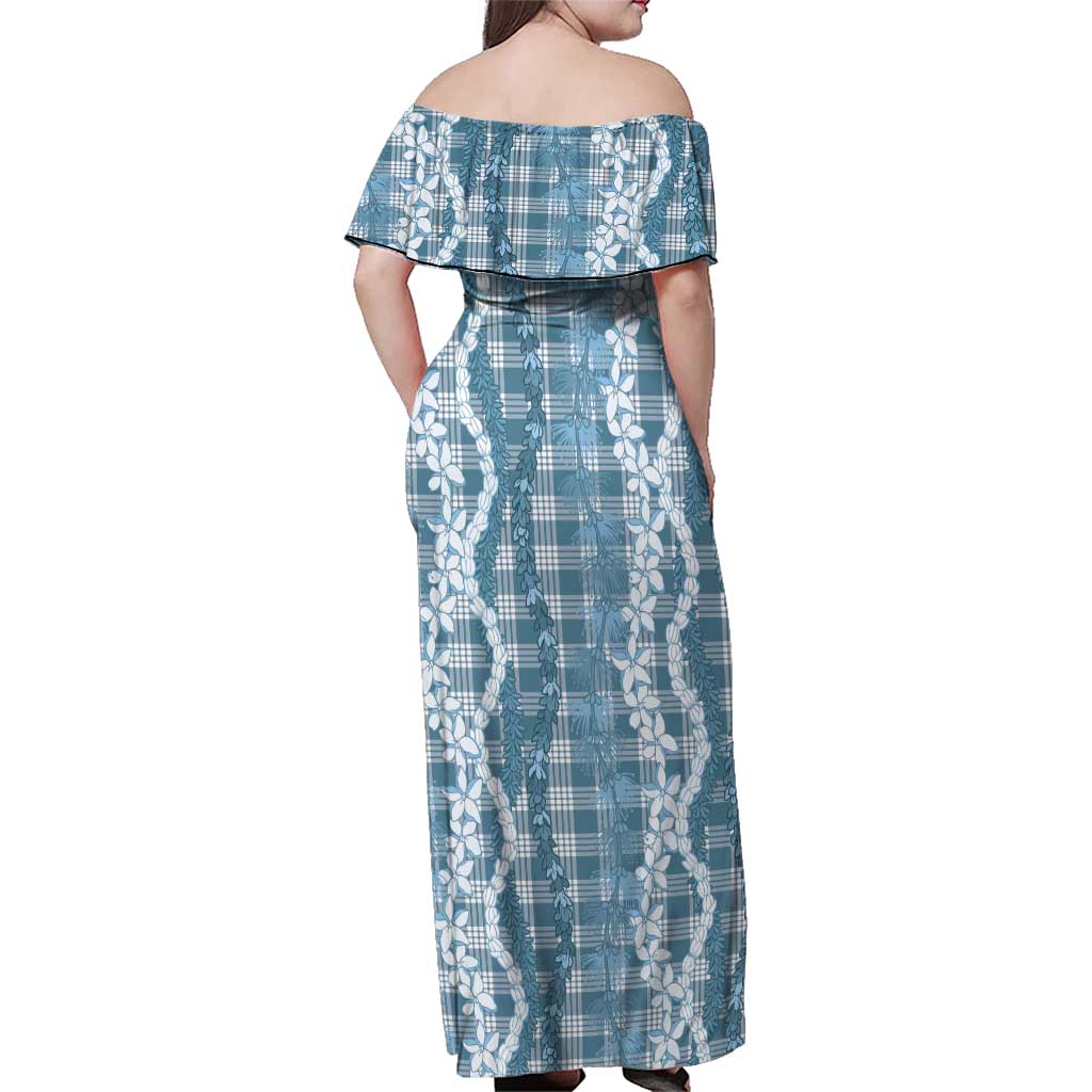 Hawaiian Ohia Lehua Lei Family Matching Off Shoulder Maxi Dress and Hawaiian Shirt Plaid Palaka Uliuli Omaomao Pattern - Polynesian Pride