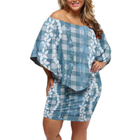Hawaiian Ohia Lehua Lei Family Matching Off Shoulder Short Dress and Hawaiian Shirt Plaid Palaka Uliuli Omaomao Pattern - Polynesian Pride