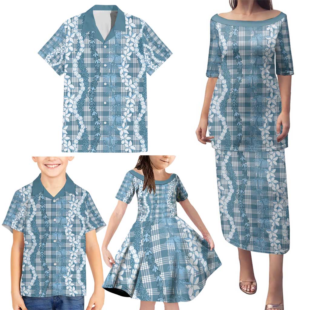 Hawaiian Ohia Lehua Lei Family Matching Puletasi and Hawaiian Shirt Plaid Palaka Uliuli Omaomao Pattern - Polynesian Pride
