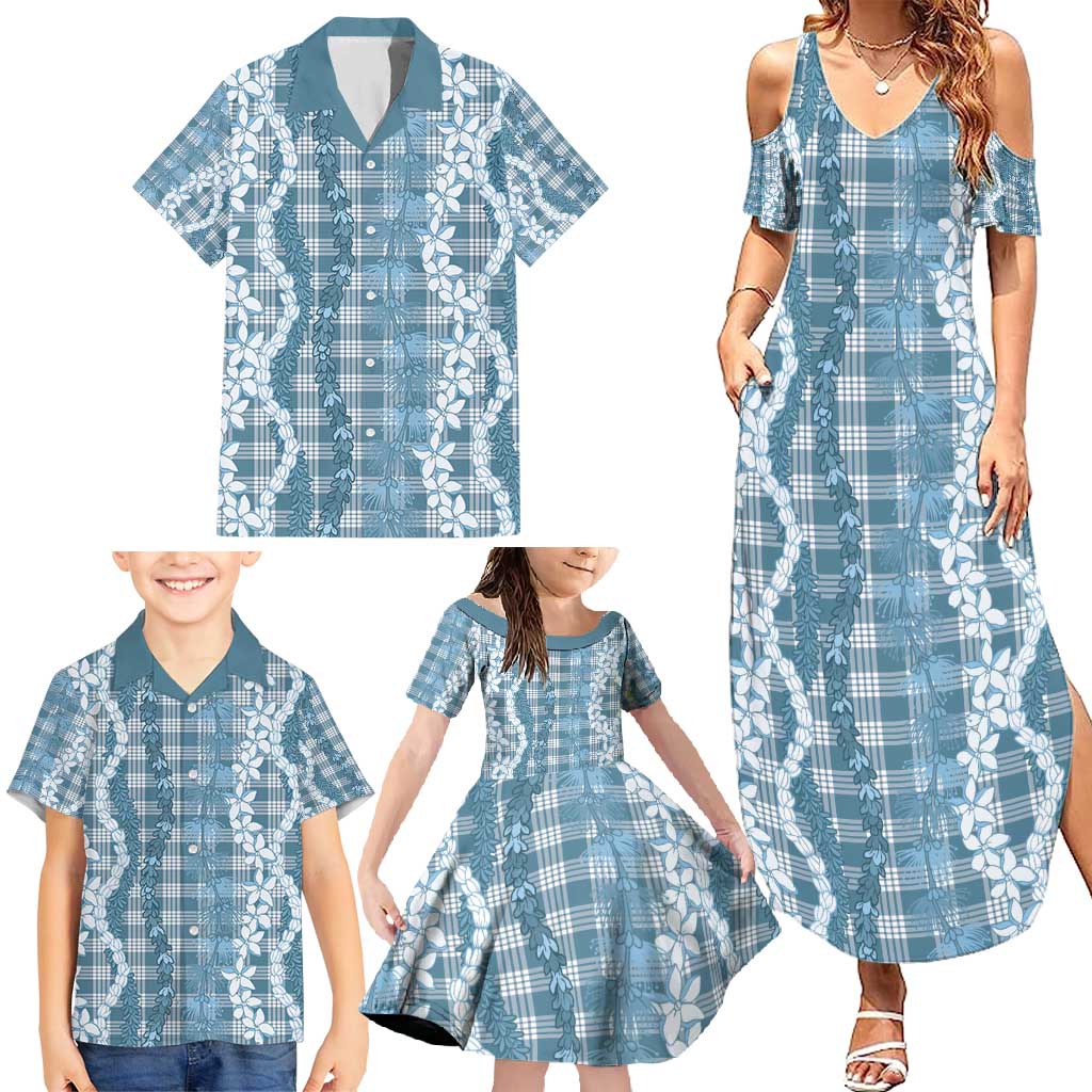 Hawaiian Ohia Lehua Lei Family Matching Summer Maxi Dress and Hawaiian Shirt Plaid Palaka Uliuli Omaomao Pattern - Polynesian Pride