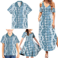 Hawaiian Ohia Lehua Lei Family Matching Summer Maxi Dress and Hawaiian Shirt Plaid Palaka Uliuli Omaomao Pattern - Polynesian Pride