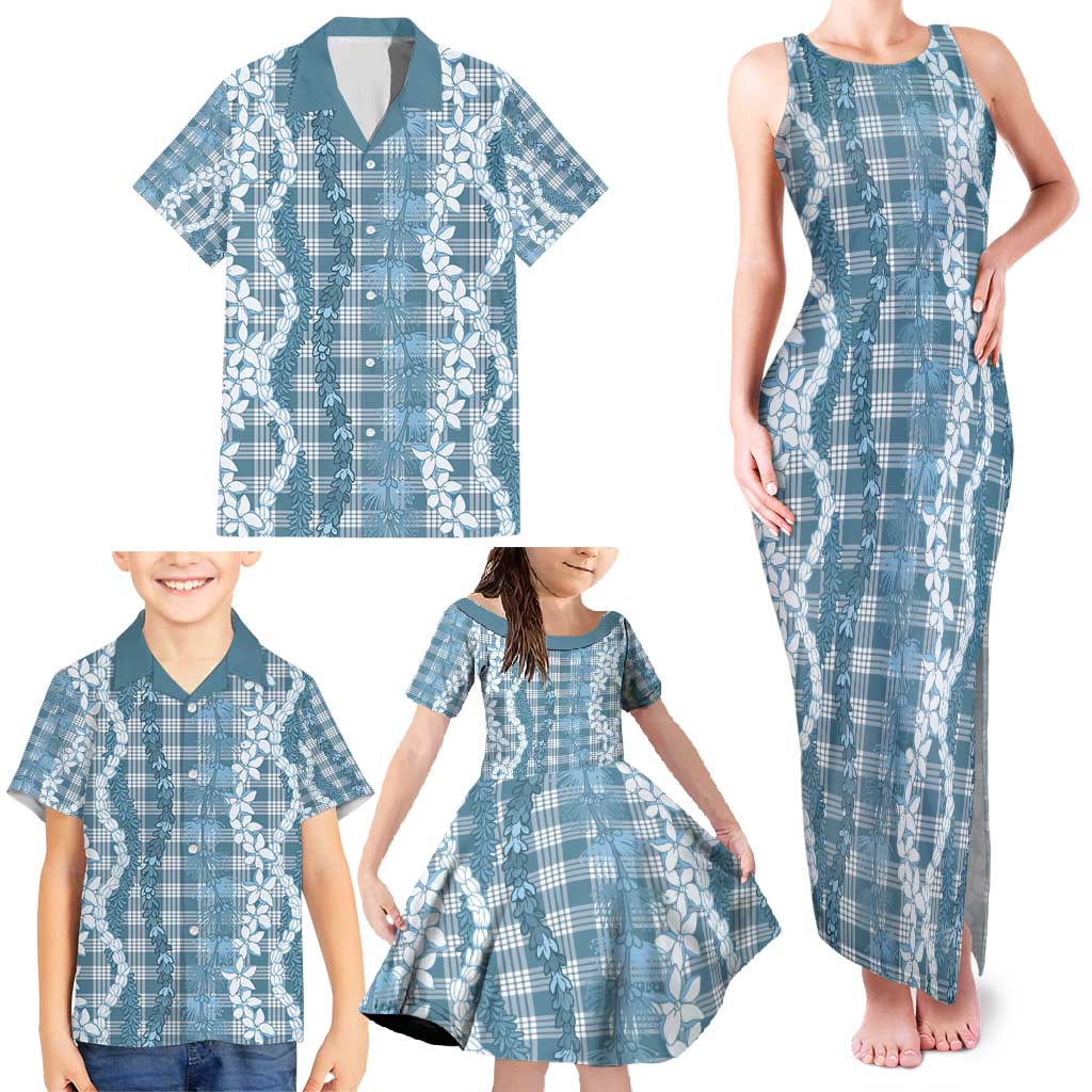 Hawaiian Ohia Lehua Lei Family Matching Tank Maxi Dress and Hawaiian Shirt Plaid Palaka Uliuli Omaomao Pattern - Polynesian Pride