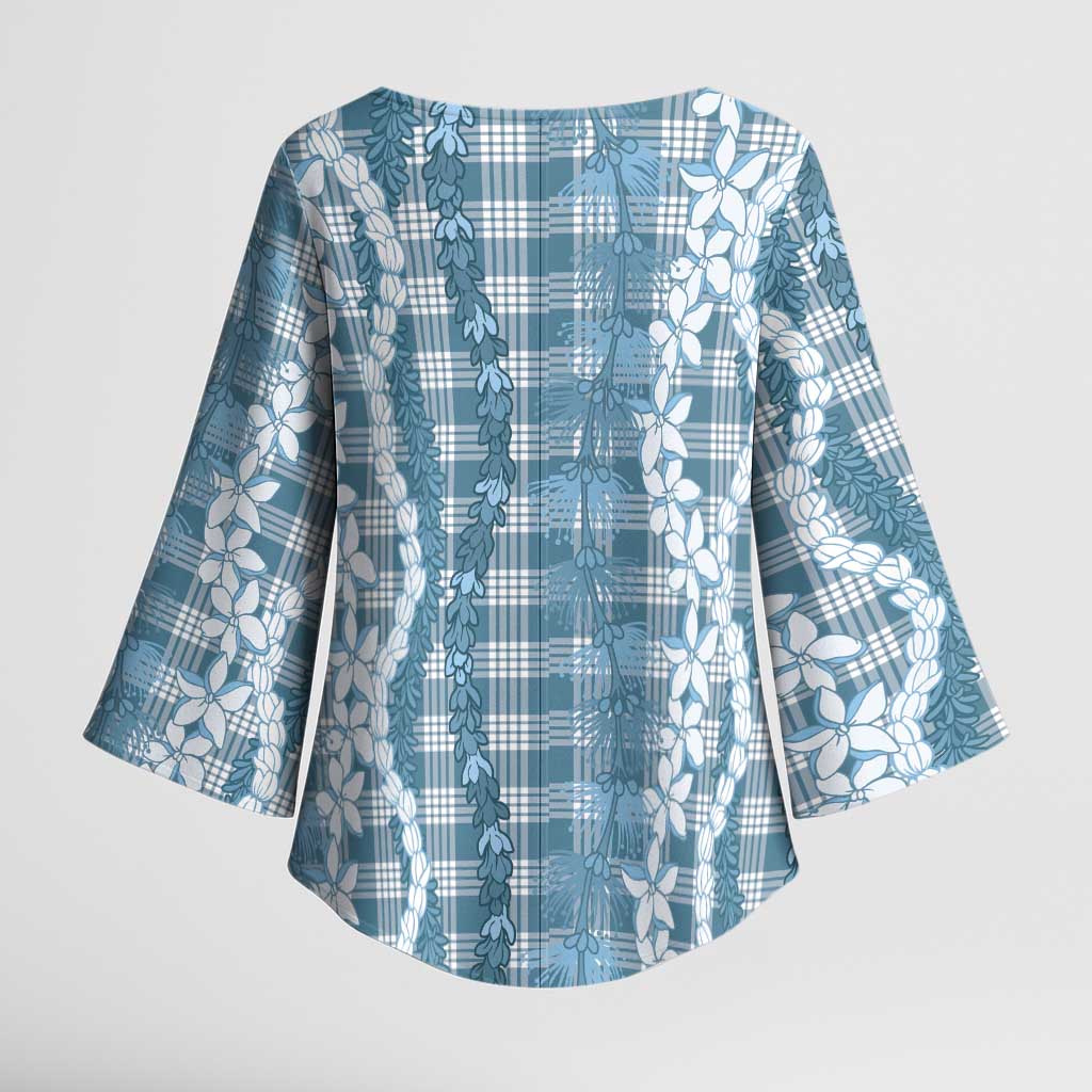 Hawaiian Ohia Lehua Lei Kimono Sleeve Blouse Plaid Palaka Uliuli Omaomao Pattern - Polynesian Pride