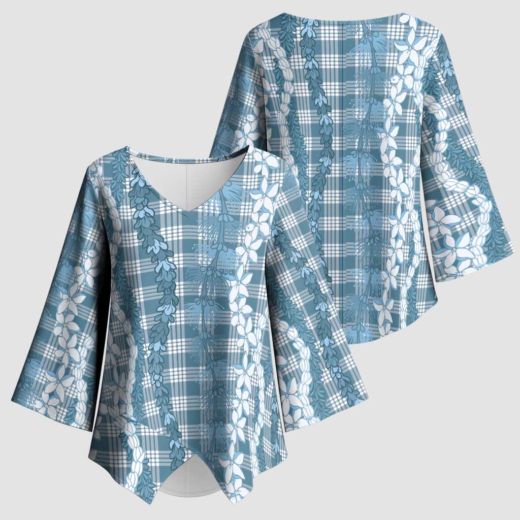 Hawaiian Ohia Lehua Lei Kimono Sleeve Blouse Plaid Palaka Uliuli Omaomao Pattern - Polynesian Pride