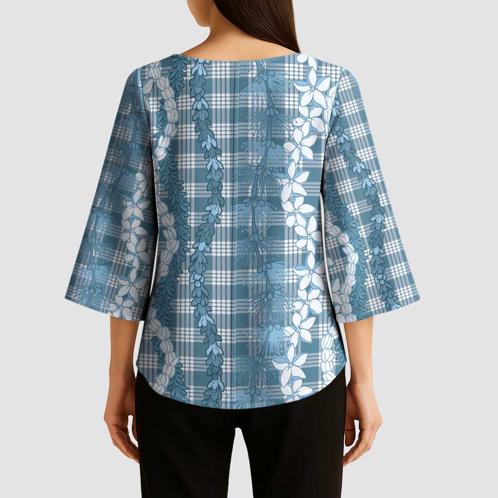 Hawaiian Ohia Lehua Lei Kimono Sleeve Blouse Plaid Palaka Uliuli Omaomao Pattern - Polynesian Pride
