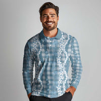 Hawaiian Ohia Lehua Lei Long Sleeve Polo Shirt Plaid Palaka Uliuli Omaomao Pattern - Polynesian Pride