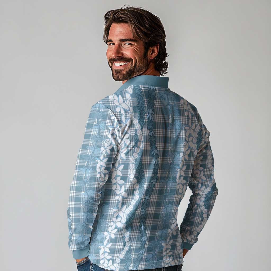 Hawaiian Ohia Lehua Lei Long Sleeve Polo Shirt Plaid Palaka Uliuli Omaomao Pattern - Polynesian Pride