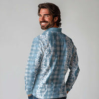 Hawaiian Ohia Lehua Lei Long Sleeve Polo Shirt Plaid Palaka Uliuli Omaomao Pattern - Polynesian Pride