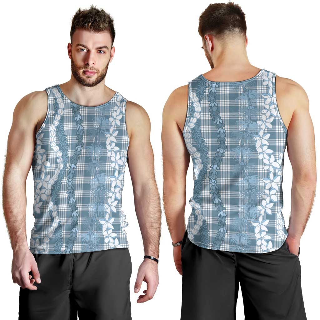 Hawaiian Ohia Lehua Lei Men Tank Top Plaid Palaka Uliuli Omaomao Pattern - Polynesian Pride