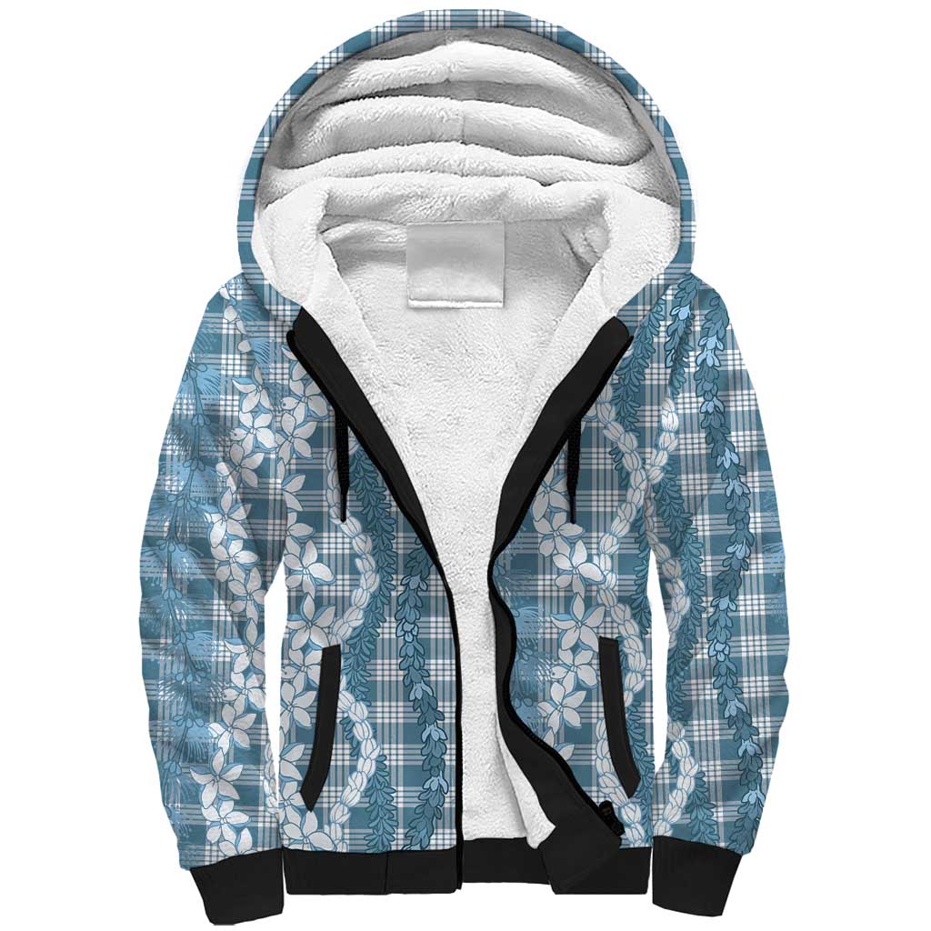 Hawaiian Ohia Lehua Lei Sherpa Hoodie Plaid Palaka Uliuli Omaomao Pattern LT9 Unisex Teal - Polynesian Pride