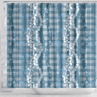 Hawaiian Ohia Lehua Lei Shower Curtain Plaid Palaka Uliuli Omaomao Pattern - Polynesian Pride
