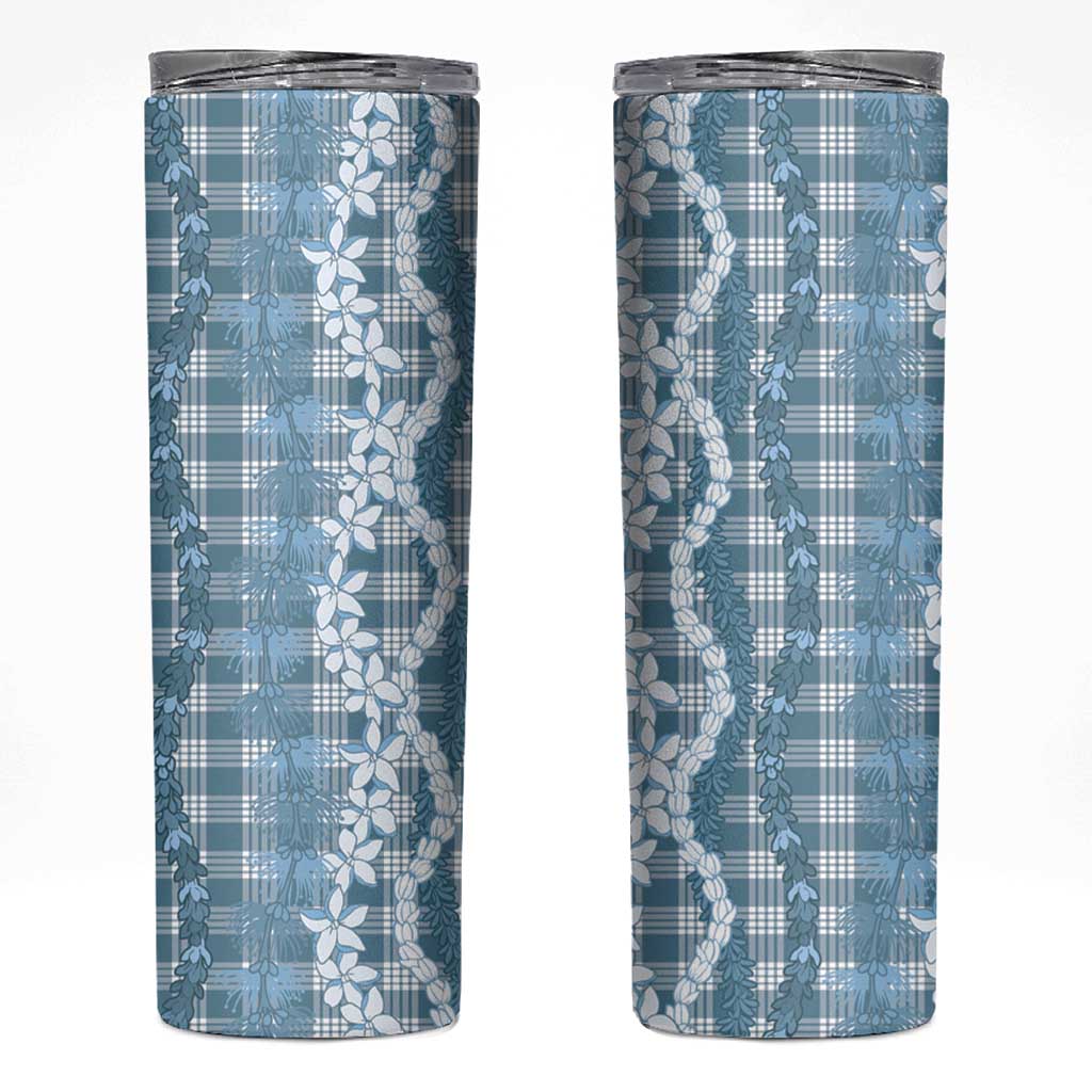 Hawaiian Ohia Lehua Lei Skinny Tumbler Plaid Palaka Uliuli Omaomao Pattern - Polynesian Pride